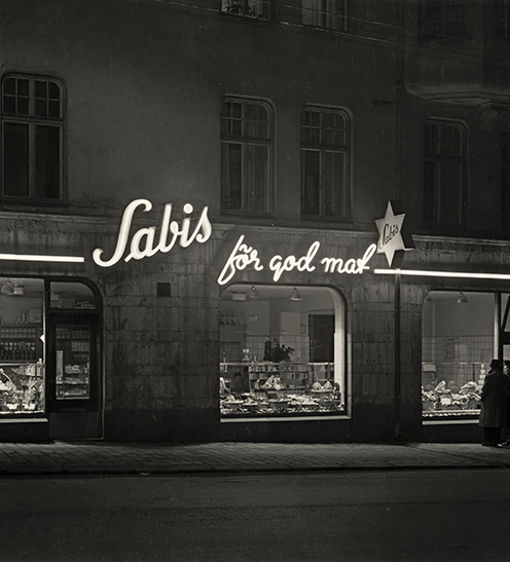 Exteriören på Sabis butik på Linnégatan 1948
